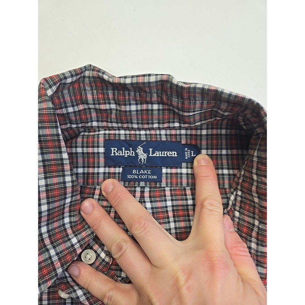 Ralph Lauren Button Down Short Sleeve Blake Red Green Plaid Shirt Men's Large - Picture 4 of 8